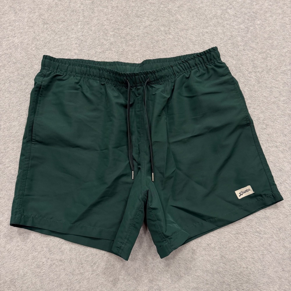Bather Shorts Mens L Green Solid Pine Swim Trunk Lined 5.5